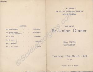 Menu card from the 'J' Company 5th Gloucester Batt