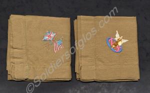 Two khaki handkerchiefs decorated with embroidered