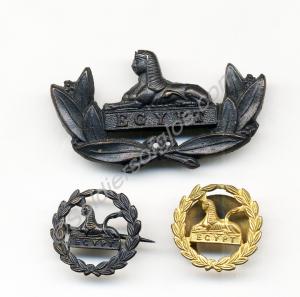 Three officer's badges; one bronze right collar ba