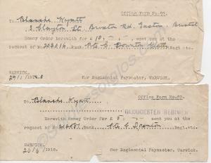 Two Office Forms No. 60, Regimental Paymasters All