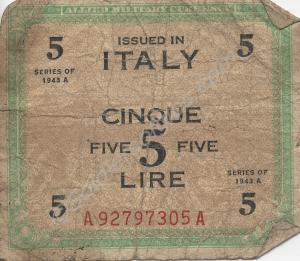Italian five lire banknote. Property of  202016 Pr