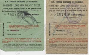 Two leave and railway tickets, 1916-1917.  Propert