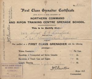 First Class Grenadier Certificate awarded to 2612