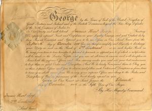 Commission document to 2/Lt. Francis Hart Toop of