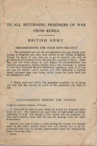 Instructions for repatriation of P.O.W.  22530092