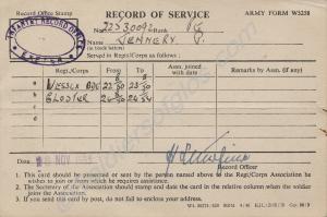 A.F.W. 5258 Record of Service Card. 22530092 Priva