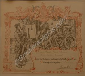 Honourable Discharge Scroll. 19093 Private Frank S