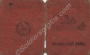 Permanent pass in a small red folder, front and ba