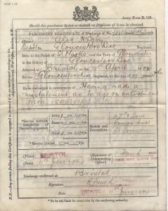 Discharge Certificate. 7586 Private A. Rigby. 3rd