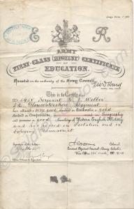 Army First Class Certificate of Education. Awarded