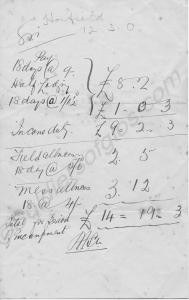 Handwritten bill/account on a piece of paper. Pro