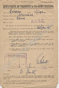 Certificate of Transfer to Army Reserve A.F.X202/B