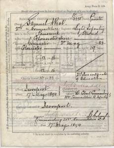 Discharge Certificate.  3995 Private Samuel West.