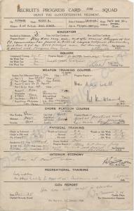 Recruit's Progress Card. 5178453 Private M. Wicks.