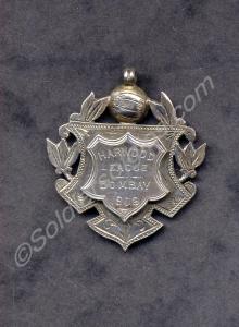 Silver football medal. Harwood League, Bombay, 190