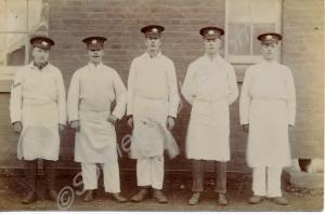 Group of five men in cooks' whites. Gloucestershir
