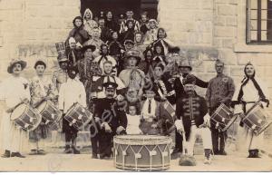 Soldiers in fancy dress for concert party.  Believ