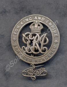 Silver War Badge, no.B16982 with safety chain. Awa