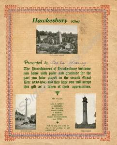 Second World War Hawkesbury Testimonial, presented