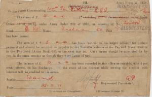 A.F.W.3458 Payment Certificate. Property of 1913/