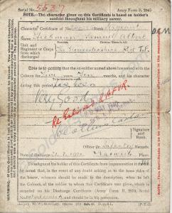 A.F.B.2067 Character Certificate. Property of 1913
