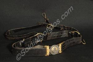 Black japanned sword  belt, the belt buckle decora