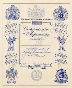 Regimental Certificate of Appreciation (Service).