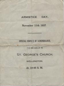 Special Service of Remembrance for Armistice Day.