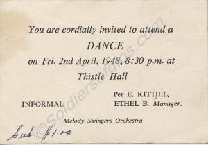 Dance Invitation at Thistle Hall. 14345591 Sergean