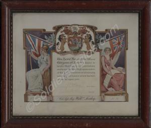 Framed honour certificate of congratulations from