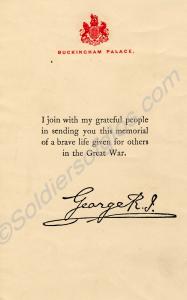Letter from His Majesty King George V accompanying