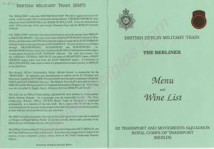 Menu and Wine List on the British Military Train (