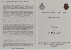 Menu and Wine List on the British Military Train (