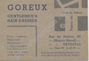 Card for Goreux haidresser in Brussels. 1944-1945.