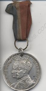 Medallion - Coronation June 1911 with ribbon. Worn