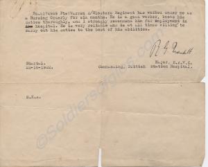 Character Reference.  5174989 Private Reginald Hed