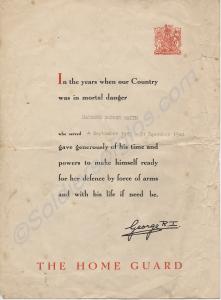 Home Guard Testimonial, 1943-44. To 5186013 Privat