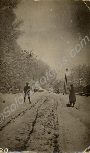 Soldier on a snow-covered road. 1/4th Battalion, T