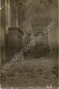 Soldiers inside ruined church. 1/4th Battalion, Th