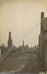 Shelled village. 1/4th Battalion, The Gloucestersh