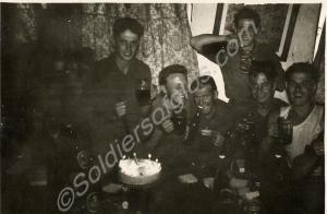 Soldiers with beer and birthday cake. Gloucestersh