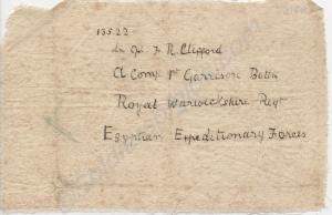 Cloth label. 13522 Lance-Corporal Frederick Cliffo