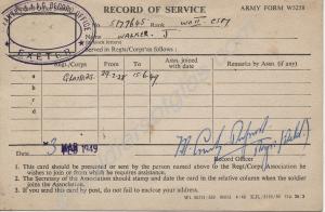 Record of Service card.  5179645 Warrant Officer J