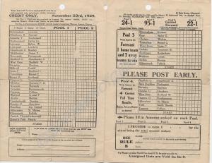 Littlewood's Football Pools Coupon, dated 23rd Nov