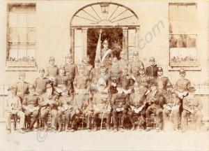 Officers in front of the officers mess. 1st Battal