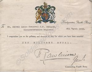 Message of Congratulations from General Rawlinson