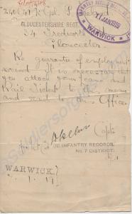 Memo regarding post-war employment from Infantry R