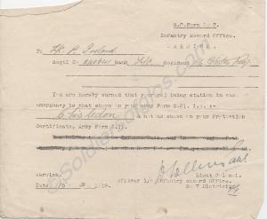 Rejoining form, dated 15th February 1919. 2586/240