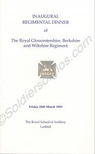 Menu card of the 'Inaugural Regimental Dinner' of