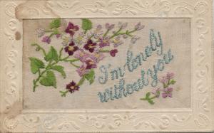 World War I postcard decorated with embroidered si